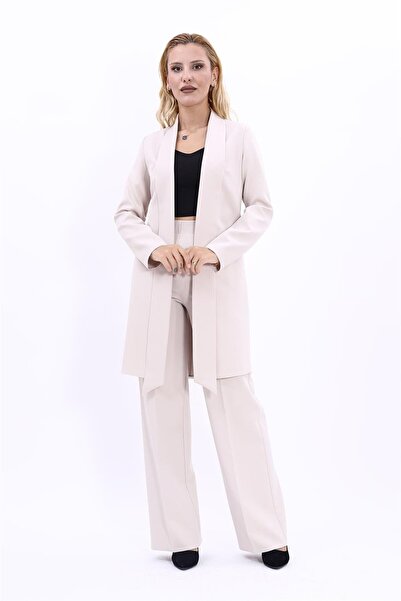 ÖNDER ÖZSOY سترة طويلة بياقة شال وبنطلون واسع الساقين