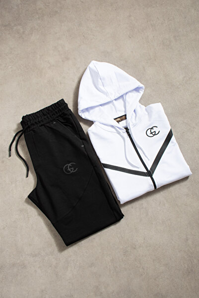 grand coco طقم رياضي رجالي أبيض مدمج من القطن الممشط بخيطين