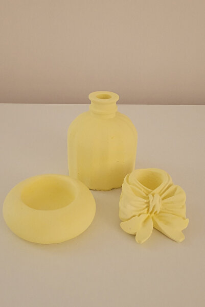 NEMSE CANDLE El Yapımı Taş Tozu Dekoratif 3’lü Mumluk ve Vazo Seti