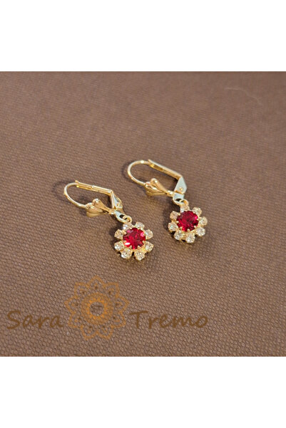 SaraTremo Cercei placați cu aur de 18K cu cristale de zirconiu roșu-alb în fo...