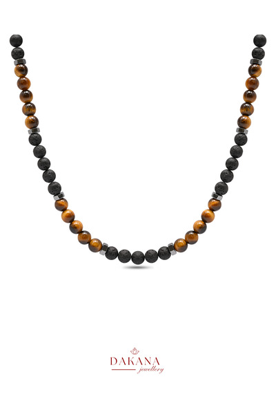 DAKANA JEWELLERY Certified Tiger's Eye Hematite Lava Stone 6 mm Men's Natural...