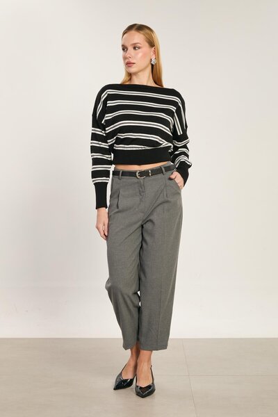 BARRELS AND OIL Women's Belted Carrot Pants - School Gray