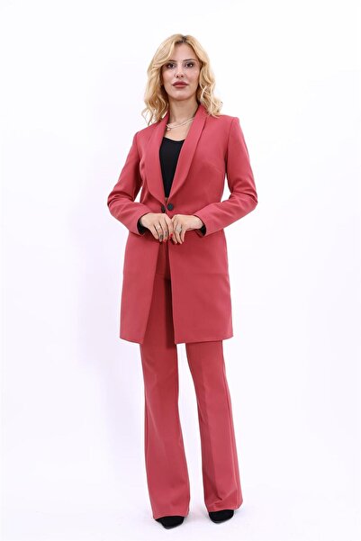 ÖNDER ÖZSOY سترة طويلة بياقة شال وجيب وبنطلون واسع الأرجل بدلة نسائية محتشمة ...