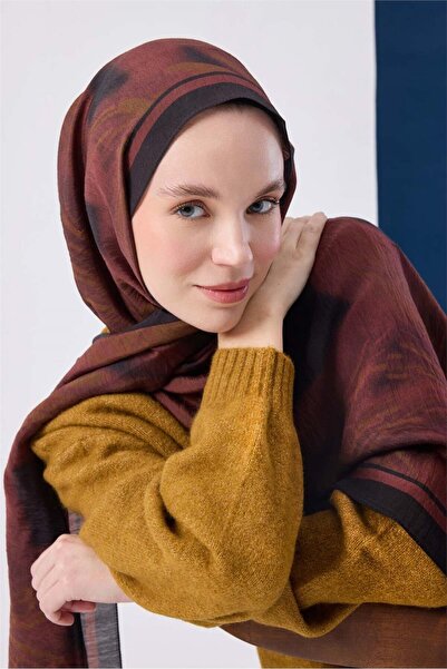 Silk Home Viscose Mayda Shawl with Strawberry Red Background and Black and Oil Green Detailed Patterned Soft Texture 190X70