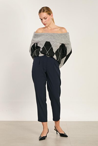 BARRELS AND OIL Women's Belted Trousers - Navy Blue