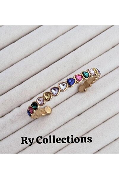 rycollections سوار من الفولاذ الذهبي 316L على شكل قلب قوس قزح مرصع بالكريستال