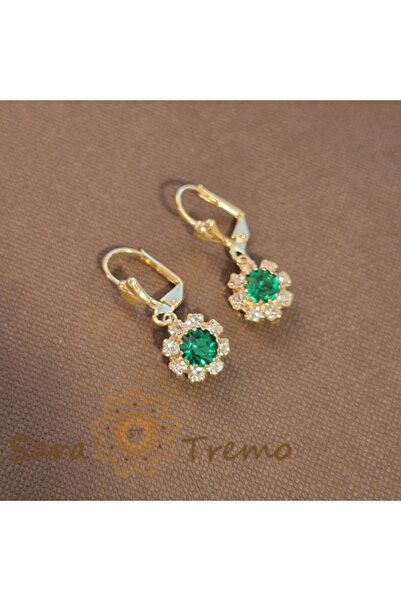 SaraTremo Cercei placați cu aur de 18K cu cristale de zirconiu verde și alb î...