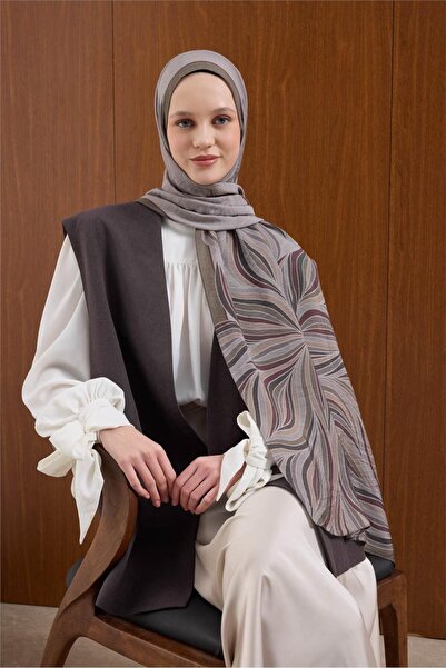 Silk Home شال فيسكوز مايدا فضي-كاكي بنمط مموج 190×70