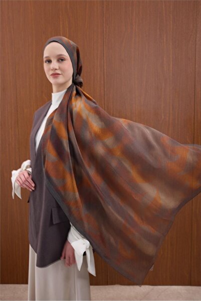 Silk Home شال فيسكوز مايدا بنمط موجي بني-برتقالي بتصميم أنيق 190×70