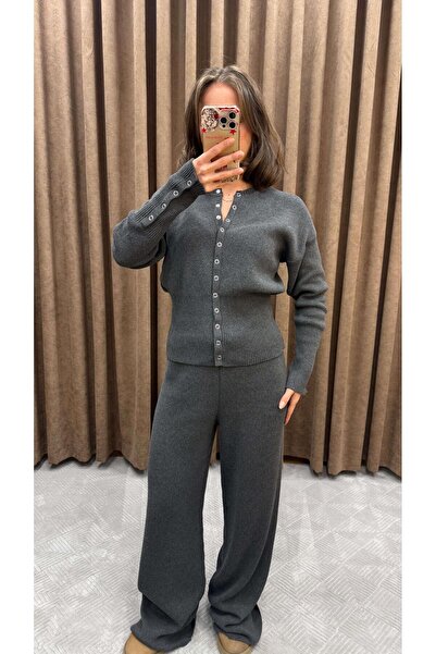 Maysa BEL DETAYLI İKİLİ TRİKO TAKIM-GRİ