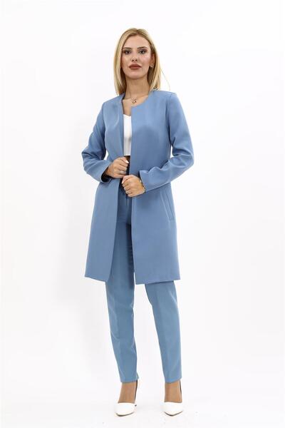 ÖNDER ÖZSOY سترة طويلة بياقة شال وبنطلون ضيق الساق