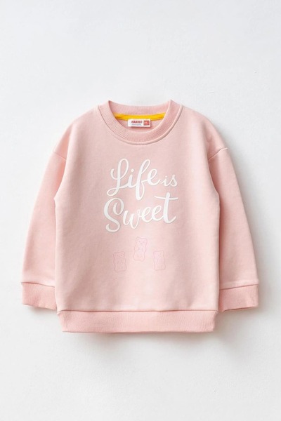 Haribo Дівчачий велосипедний комір «Life is Sweet» з принтом Світшот - Пудра