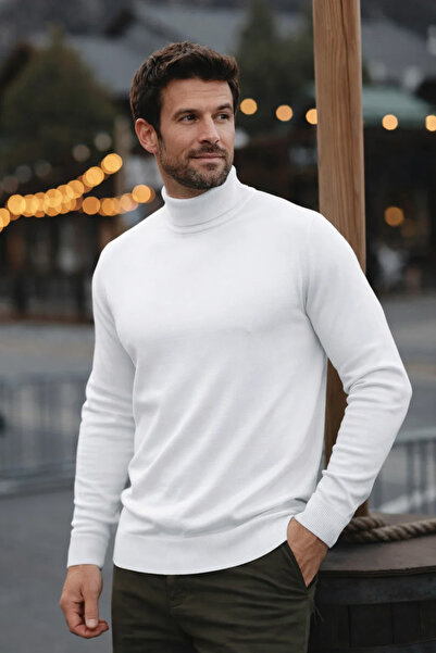 comstar Men's Casual Slim Fit White Full Turtleneck Sweater
