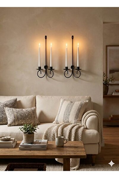 Samsun Demsa Demir Ferforje DLY Dekoratif Ferforje Duvar Mumluk Siyah Metal A...