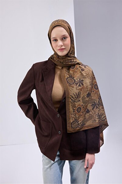 Silk Home شال مايدا مزيج من الفيسكوز بلون القهوة الحليبية مع نقش نباتي وتصميم...