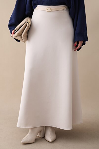 InStyle Flared Waist Elasticated Scuba White Skirt