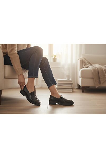 BAYRAMOĞLU KUNDURA Mocasini de dama negri cu talpa usoara din piele
