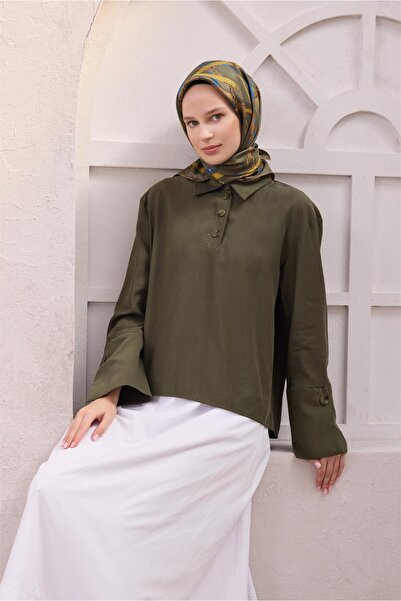 Belli Eșarfă de mătase cu model curea 4200D (Twill) Kaki - 81