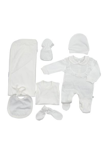 Baby day طقم مواليد قطن أبيض 7 قطع – سلوبيت وبطانية وإكسسوارات