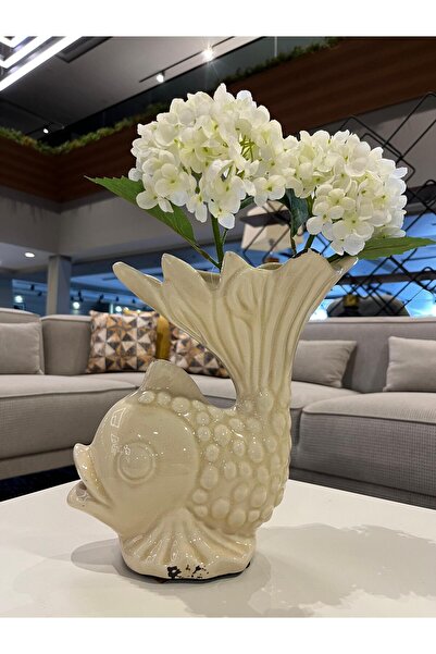 CREARTHOME Vază decorativă cu pește de culoare crem 27x20CM OUTLET