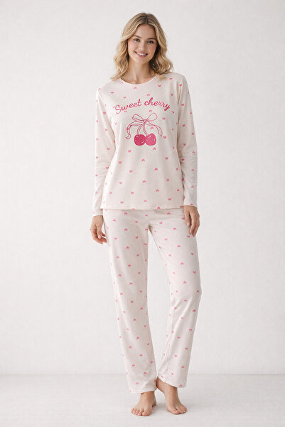 Silona Homewear Σετ Πιτζάμες Sweet Cherry σε χρώμα Εκρού με Καρδιές
