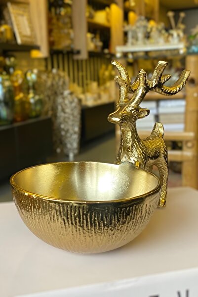 LEMİ DEKORASYON İthal Geyikli Gold Döküm Kase-Anahtarlık 19*14 Cm