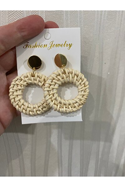 El Dokuma Rattan Yuvarlak Küpe Bohem