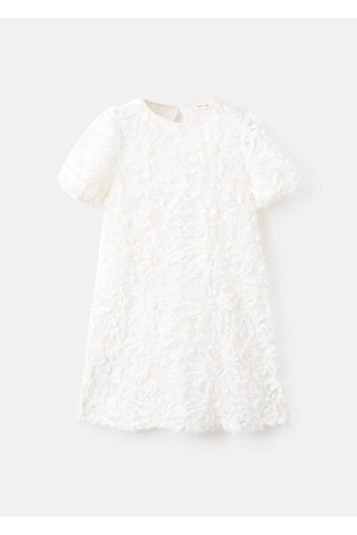 MANGO Kids Çiçekli işlemeli tül elbise