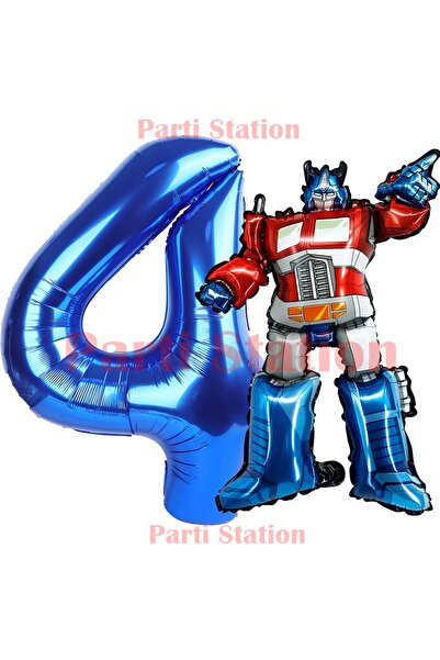 Parti Station Transformers Optimus Prime 4 Yaş Doğum Günü Balon Seti Folyo Ra...