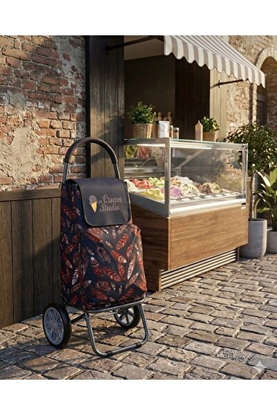 CEZVE HOME Desenli Katlanabilir Alüminyum Gövdeli Ses Yapmaz Tekerlekli Alışv...