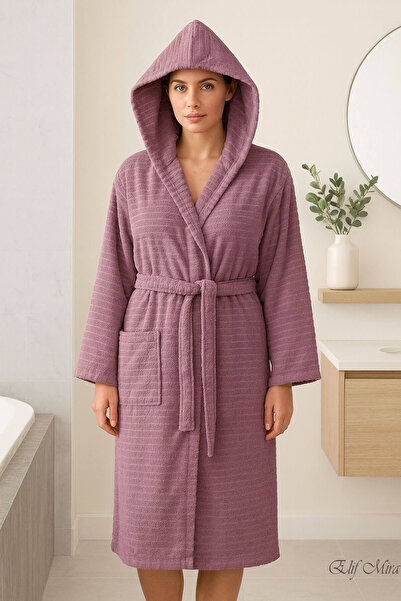 Elif Mira Kapşonlu Pamuklu Erkek / Kadın Bornoz | Büyük Beden Seçenekli Silvia