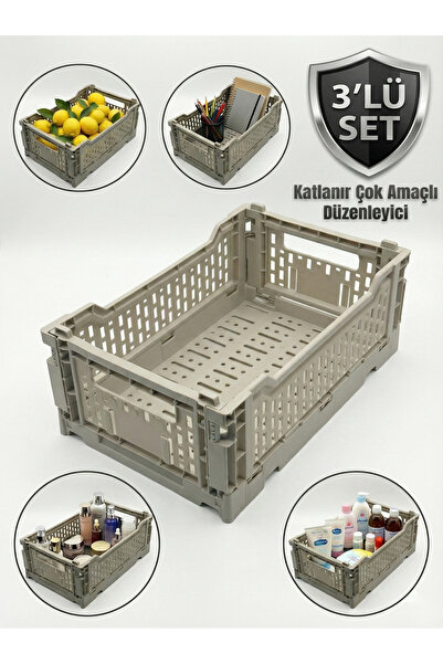 EMBazaar 2'Li Küçük Bej Katlanır Kasa Plastik Masaüstü Düzenleyici Banyo Mutf...