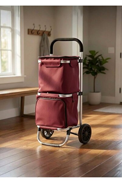 CEZVE HOME İki Bölmeli Termal Soğutucu Çantalı Alüminyum Gövdeli Alışveriş Pa...