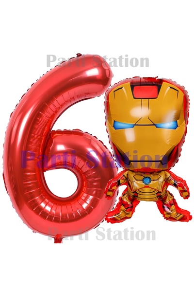 Parti Station Avengers Iron Man 6 Years Old Red Foil Number Balloon Set