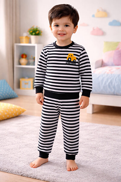 renkli diyar Boy's Bottom and Top Set 2 Threads Fleece-Lined Winter Set