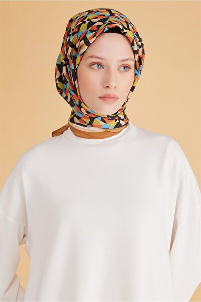 Belli Fresh Geometrik Desen Siyah Çok Renkli Modal Eşarp 4 - 14