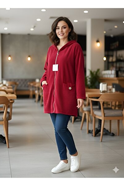 AGORATEKSTİL سترة نسائية إيطالية أصلية K بغطاء رأس بسحاب وجيب مزدوج من القطيفة