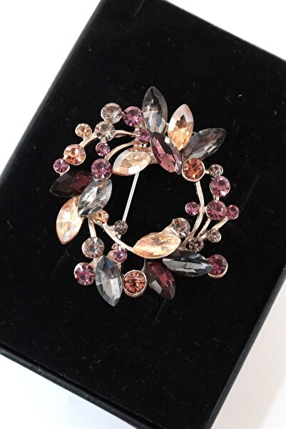 KEEBA Güz bahçesi çelenk broş. Gold dallı elmas kesim kristal taşlı çiçekli k...