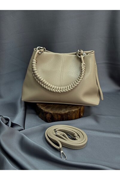 MİHRA STORE حقيبة يد نسائية من الجلد بحزام ميلين وحبل مطاطي - TA0011 حجر