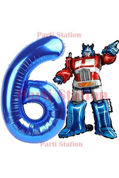 Parti Station Transformers Optimus Prime 6 Yaş Doğum Günü Balon Seti Folyo Ra...
