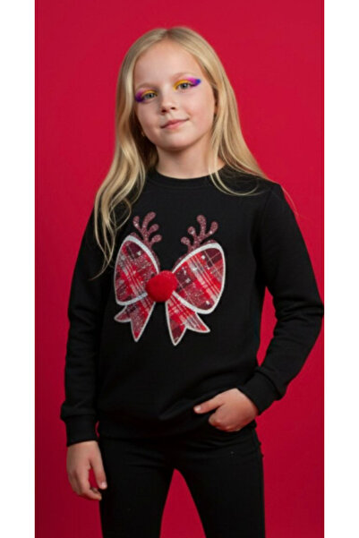 Breeze Hanorac pentru fetiță cu model cu fundă în față, tematică de Anul Nou BRE-22533