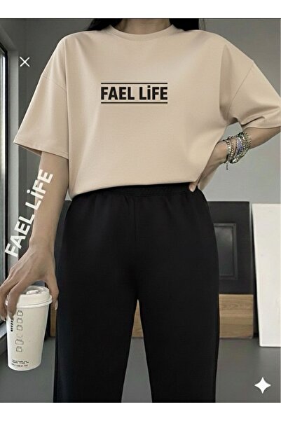 FAEL LİFE KIZ/ERKEK UNİSEXS TİHŞÖRT EŞOFMAN BASKILI GENİŞ KESİM ALT ÜST TAKIM