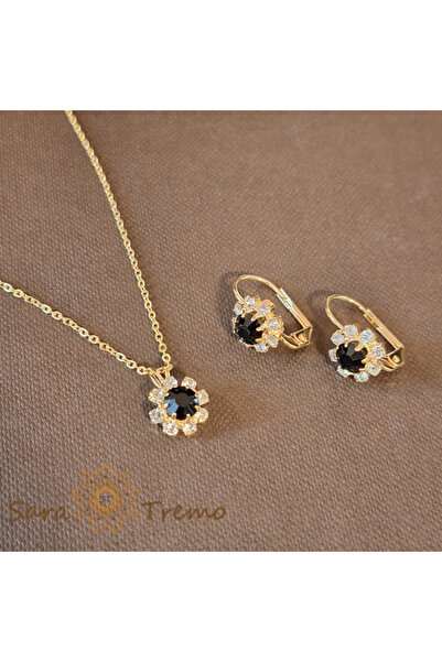 SaraTremo Σετ κοσμημάτων Keira επιχρυσωμένα με χρυσό - μαύροι κρύσταλλοι ζιρκονίου
