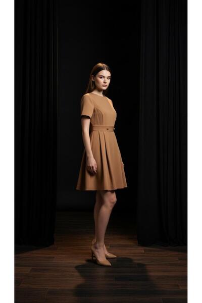 Eight Fashion Rochie elegantă mulat pentru femei, culoare cafea, cu nasturi o...