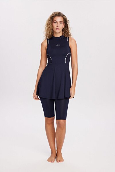 Haşema Sports Cut Navy Blue 4 Piece Semi-Closed Swimsuit Set 5014