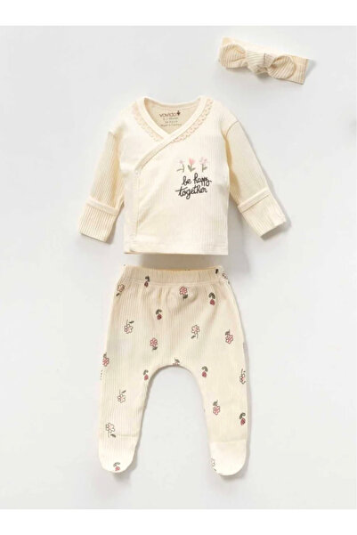 vovido طقم ملابس للمواليد الجدد مكون من 3 قطع مطرزة بنقشة البابونج - لون إكرو