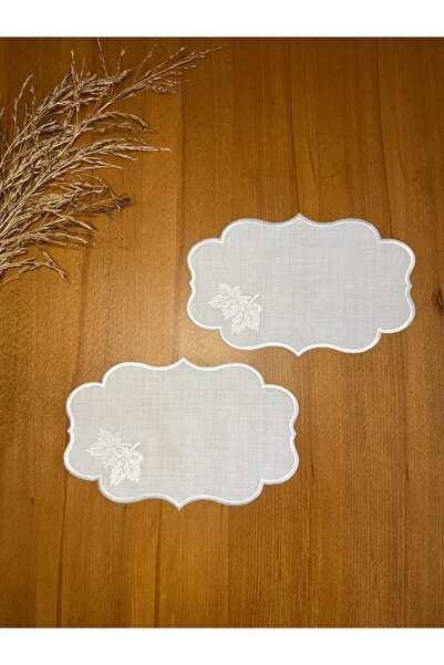 Smiling Home 2 قطعة غطاء صينية من الكتان بلون إكرو بنقشة أوراق الشجر