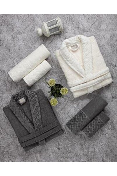 Zebra طقم روب حمام عائلي من روكسي بلون كريمي/أنثراسيت