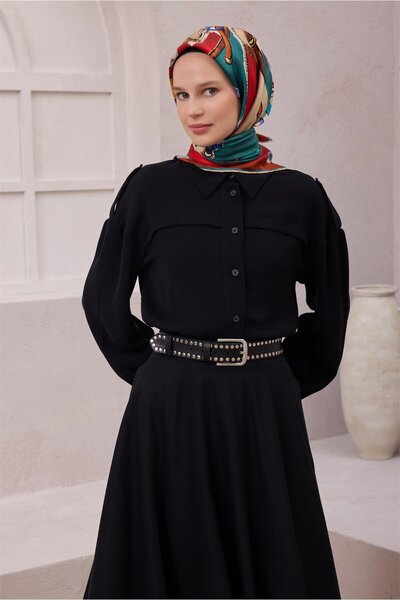 Belli Kırmızı Obje Desen %100 Twill İpek Eşarp 4205 - 80