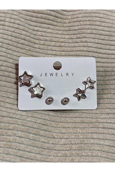 bijoux uniques أقراط نسائية مرصعة بالنجوم مكونة من 3 أزواج